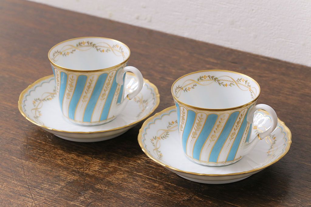 アンティーク雑貨　中古　ノリタケ(Noritake、則武)　ダイヤモンドコレクション印　カップ&ソーサー2客セット(洋食器)