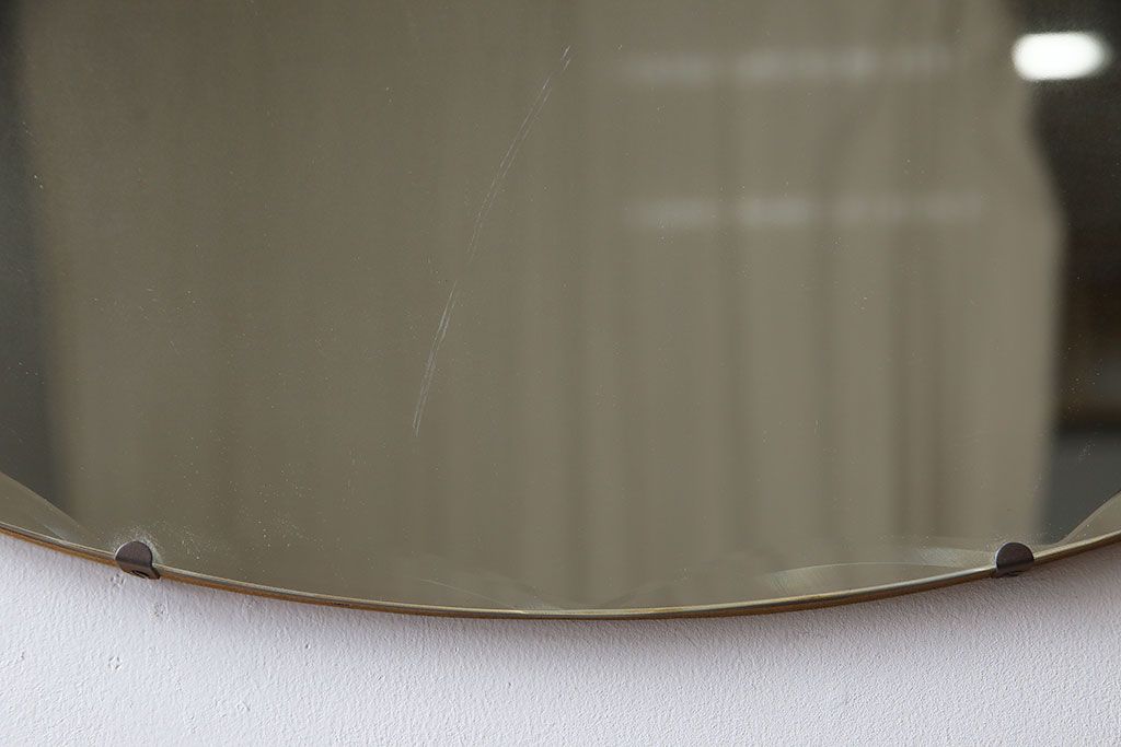 アンティーク雑貨　イギリスビンテージ　シックな空間にぴったりのカットガラスオーバルミラー(鏡)(1)