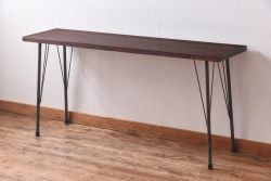 リメイク　ラワン材一枚板　味わいある古材を使用した鉄脚テーブル(作業台、サイドテーブル、カフェテーブル)