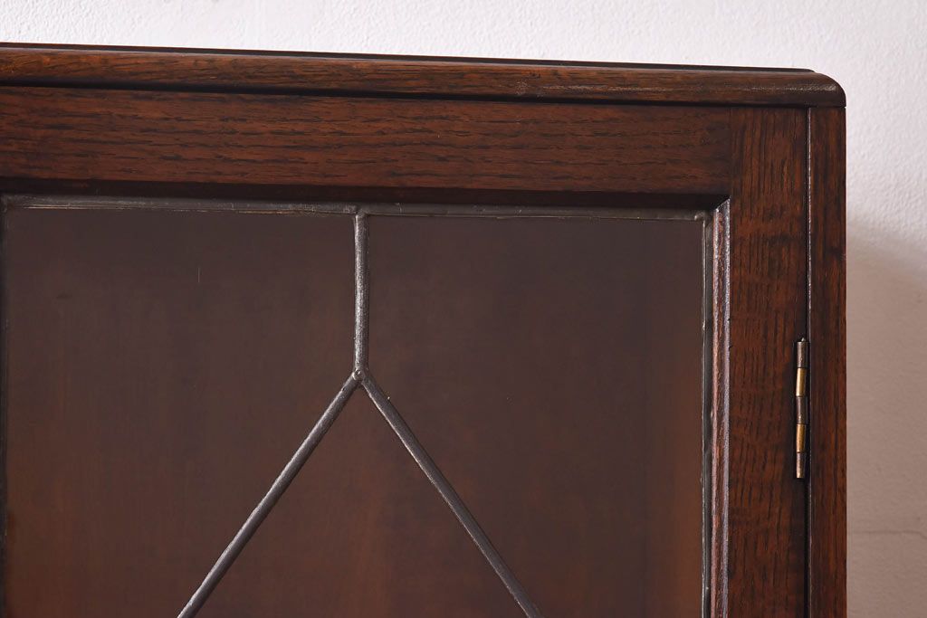 アンティーク家具　イギリスアンティーク　シンプルなステンドグラスのブックケース(本箱、キャビネット、戸棚)