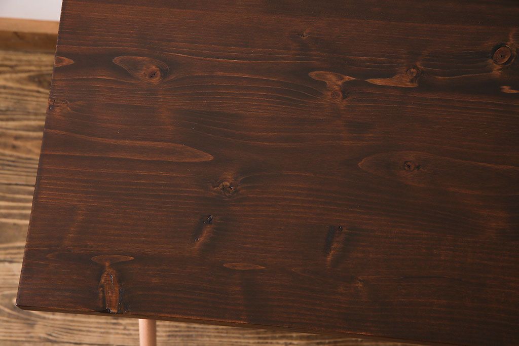 アンティーク家具　ヒノキ材製天板　ペイントがおしゃれなアイアンテーブル(作業台、カフェテーブル)(1)