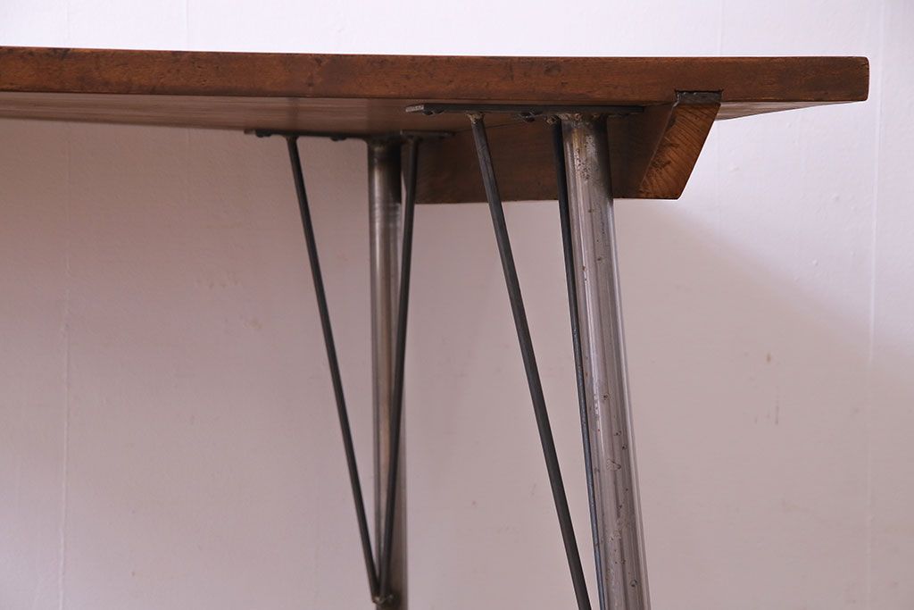 ジャンク品　古い麺打ち台をリメイクした鉄脚付き作業台(鉄脚テーブル)