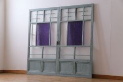 アンティーク建具　落ち着いた色合いがシックなガラス帯の扉(ドア、建具)(R-054003)