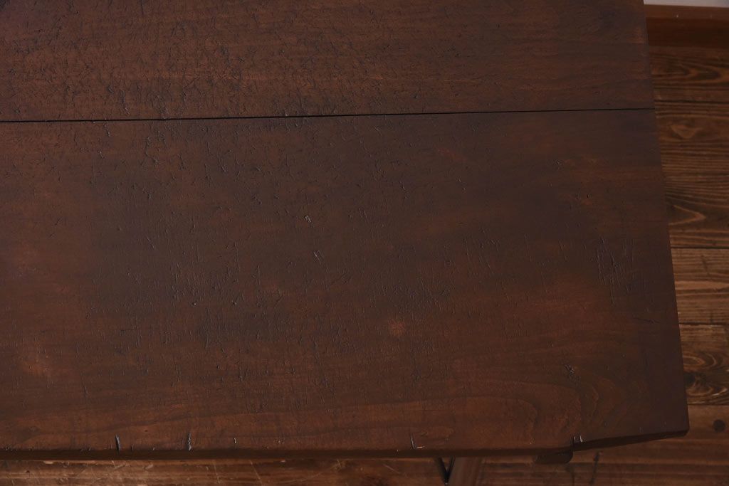 昭和中期　古材をリメイクした味わいのあるアイアンテーブル(作業台、カフェテーブル)