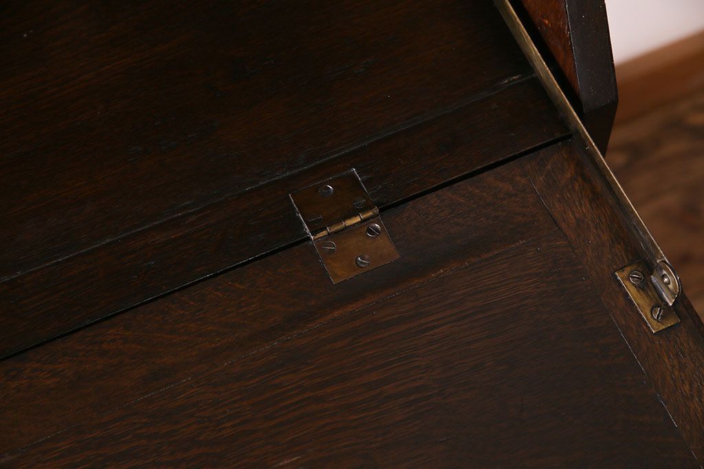 アンティーク家具　イギリスアンティーク　ステンドグラス　品格ある佇まいが魅力の大型ブックケース付きビューロー(簿記机、チェスト)