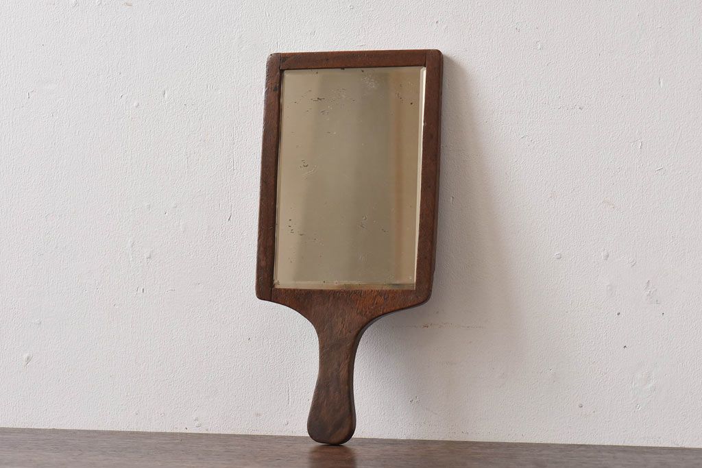 アンティーク雑貨　昭和レトロ　古い木の質感が味わい深い手鏡(鏡)