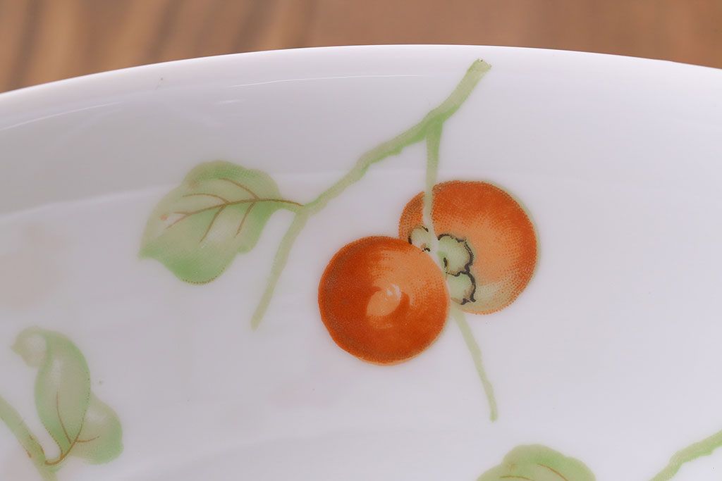 オールドノリタケ・則武(日陶)　柿の図　照らすと透ける模様が魅力の電笠(天井照明、シェード)