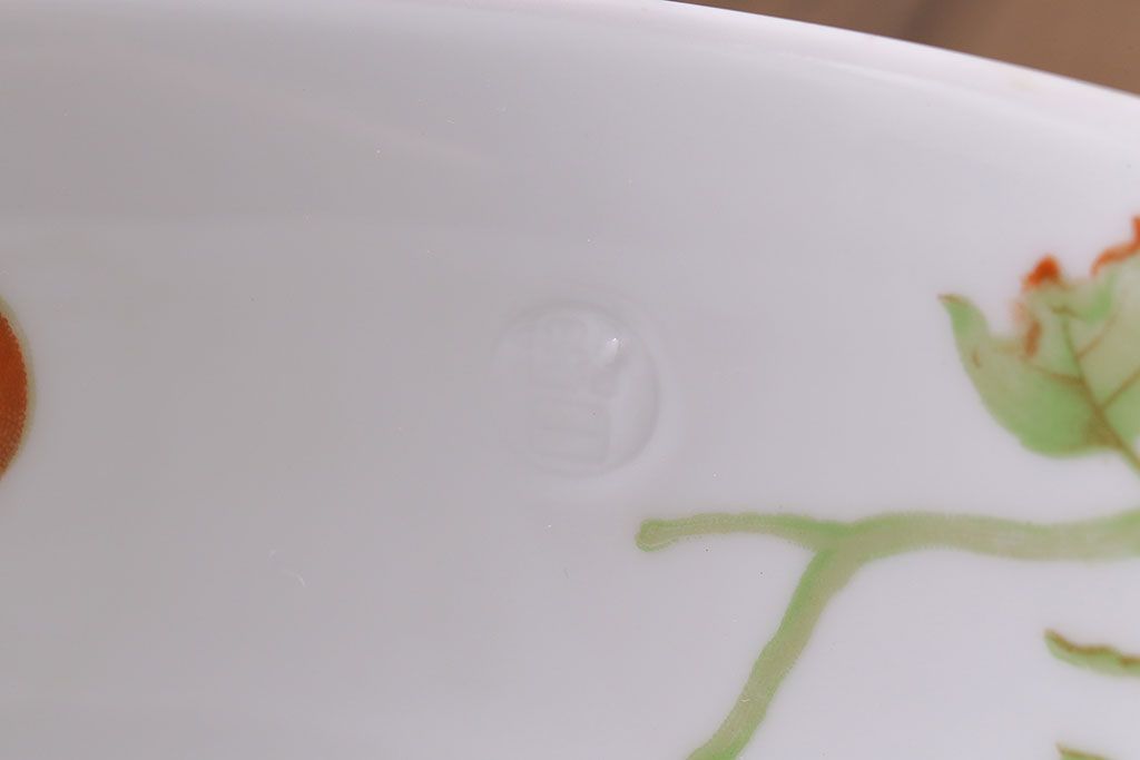 オールドノリタケ・則武(日陶)　柿の図　照らすと透ける模様が魅力の電笠(天井照明、シェード)