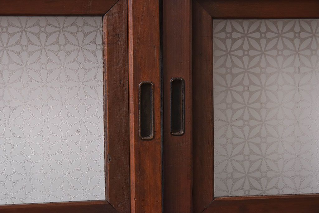 昭和レトロ　オリジナル　花模様ガラスが可愛らしい格子ガラス戸2枚セット(建具、引き戸)