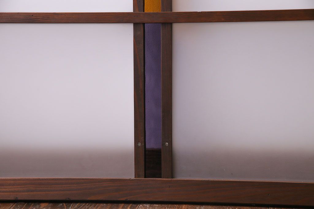 昭和レトロ　2色の色ガラスがアクセントの窓(引き戸、ガラス戸)2枚セット