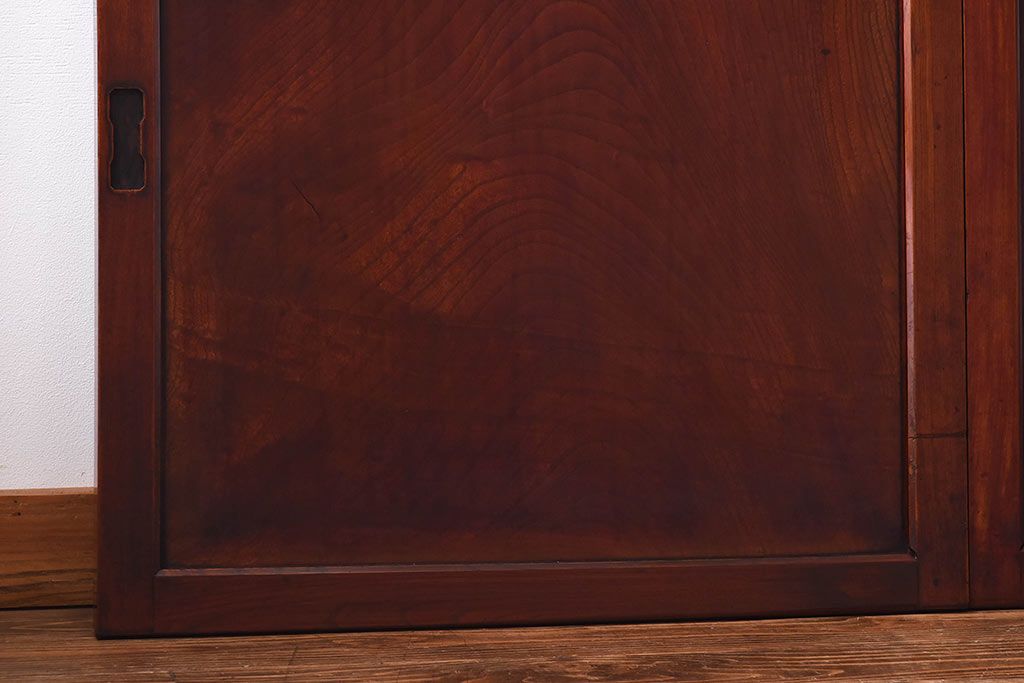 明治期　ケヤキ材一枚板　綺麗な漆塗りのアンティーク板戸4枚セット(窓)(1)
