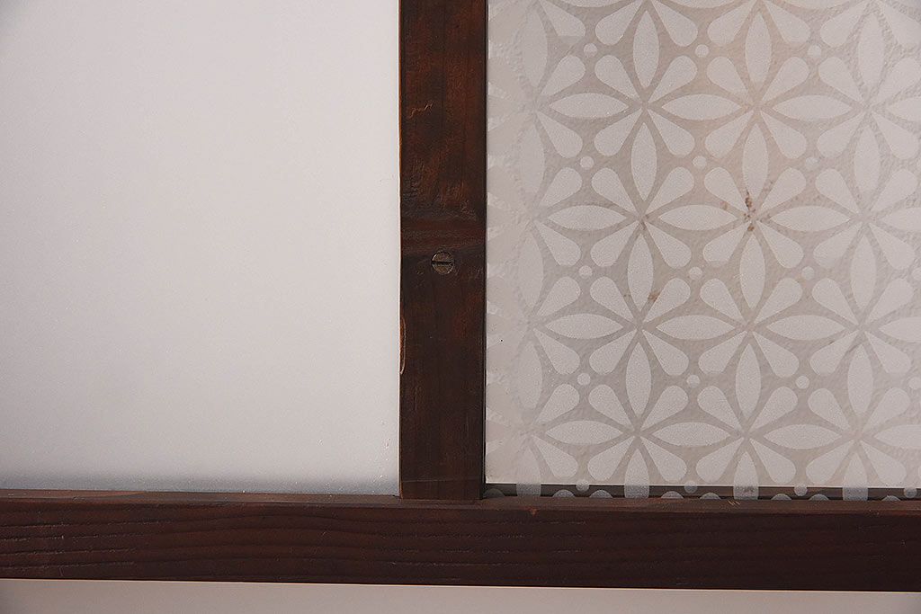 昭和初期　花模様ガラス　レトロなお部屋にぴったりの引き戸2枚セット(ガラス戸、窓)