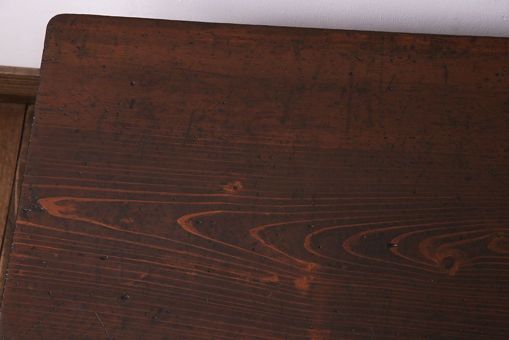 アンティーク家具　大正ロマン　天板ヒノキ一枚板　和モダンなデザインの文机(座卓、座机、ローテーブル)