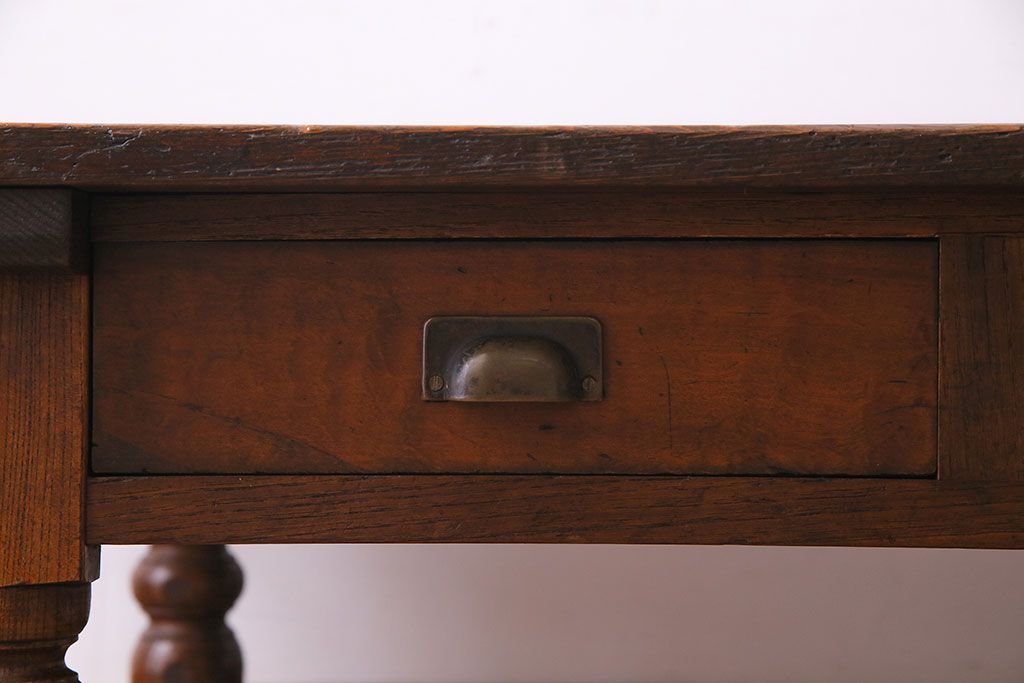 アンティーク家具　大正ロマン　天板ヒノキ一枚板　和モダンなデザインの文机(座卓、座机、ローテーブル)