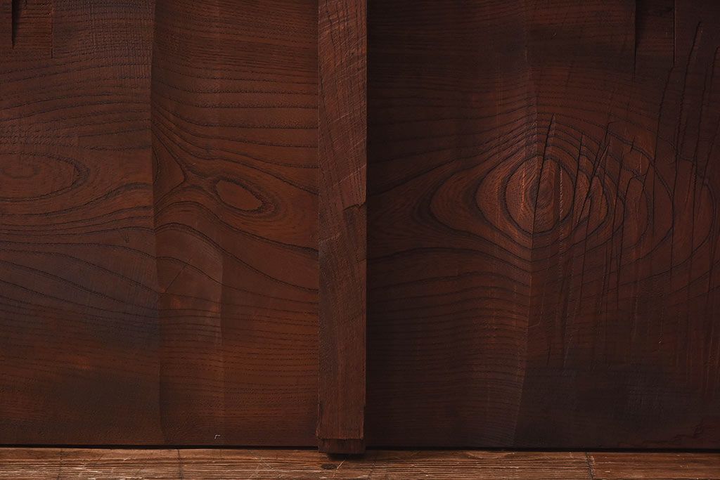 アンティーク雑貨　和製アンティーク　床框付き　ケヤキの杢目が威厳を放つ裁ち板(床板、古材、材料)