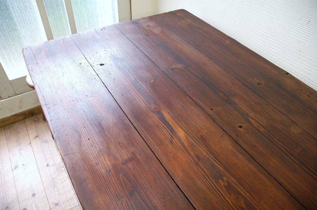 アンティーク家具　☆古い木の大きな鉄脚作業台1