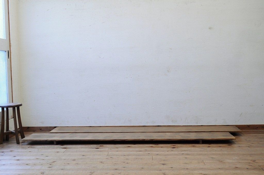 アンティーク家具　特大!古い木味の横長裁ち板2枚セット