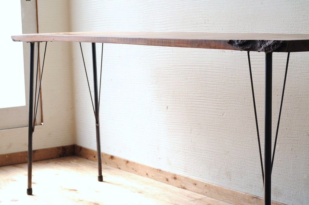 アンティーク家具　☆天板一枚板!古い欅材の鉄脚作業台