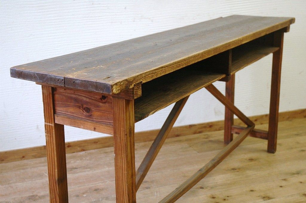 アンティーク家具　★古い木味が素敵な縫製工場の横長作業台10