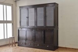 アンティーク家具　総楢材!古いお屋敷の上質な作業台付食器棚