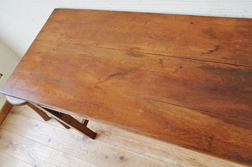 アンティーク家具　古いナラ材の横長作業台(机)1