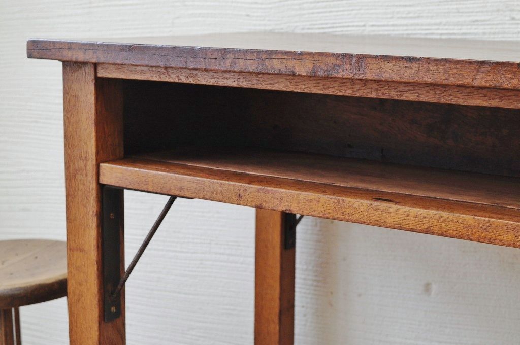 アンティーク家具　古いナラ材の横長作業台(机)1