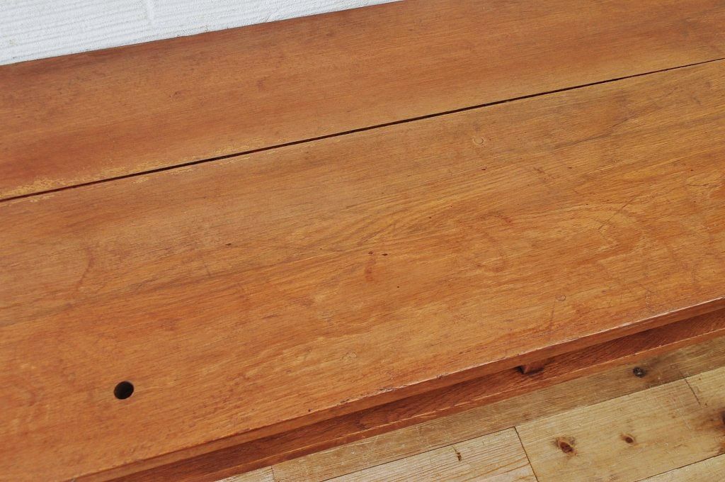 アンティーク家具　古いナラ材の横長作業台(机)2