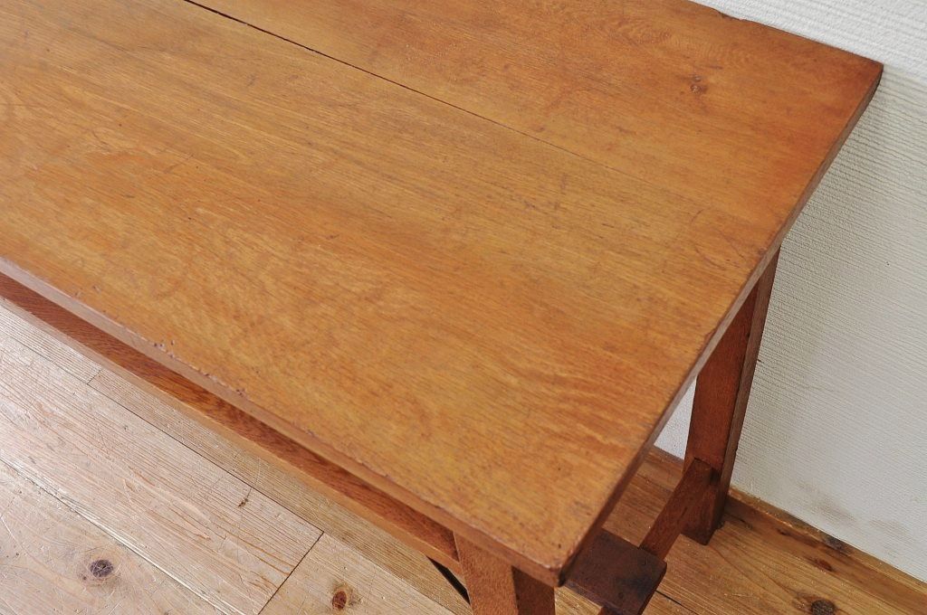アンティーク家具　古いナラ材の横長作業台(机)2