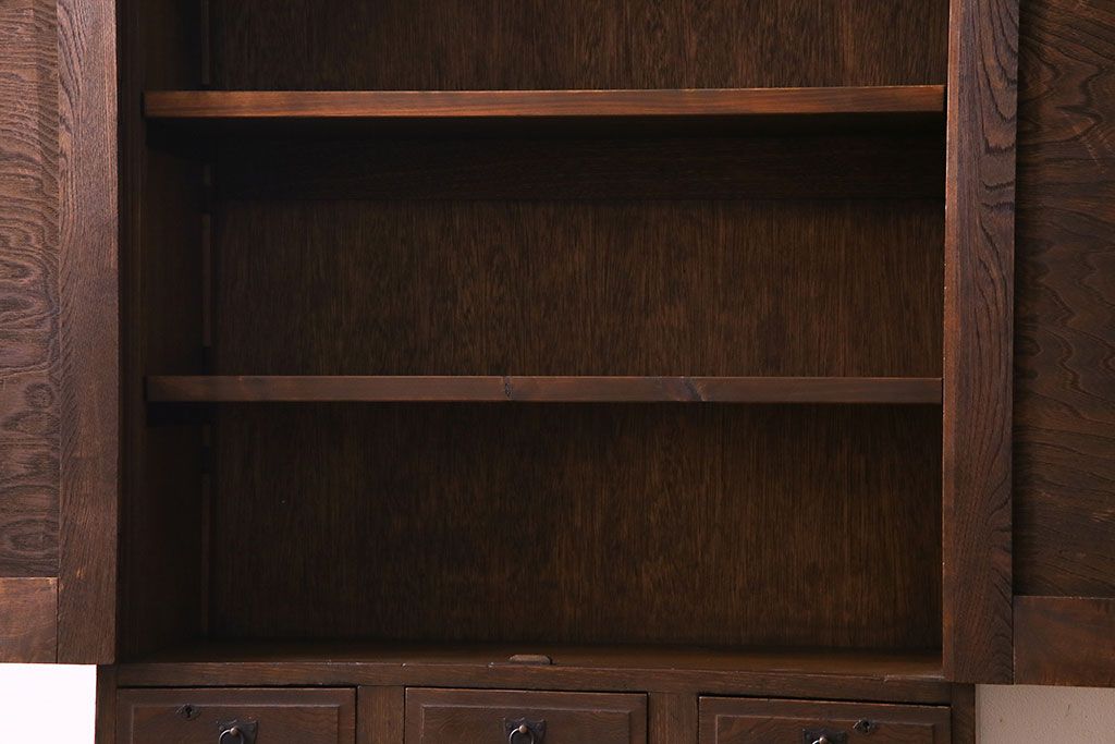 【O様ご成約済】昭和初期　栓材　大正ロマンの面影が感じられる本箱(収納棚、食器棚、キャビネット)(R-030347)
