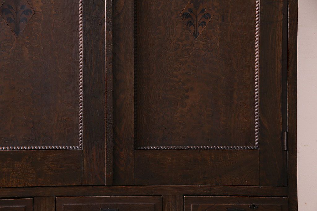 【O様ご成約済】昭和初期　栓材　大正ロマンの面影が感じられる本箱(収納棚、食器棚、キャビネット)(R-030347)