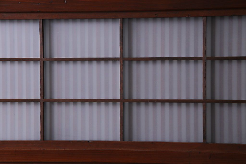 昭和レトロ　板ガラス裏障子留め　花模様ガラス　レトロスタイルの演出におすすめの格子ガラス戸2枚セット(ガラス帯戸、引き戸)(1)(R-030376)