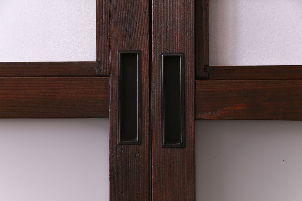 昭和初期　裏障子付き　和の繊細な雰囲気が漂う帯格子戸4枚セット(引き戸、ガラス戸)(R-030387)