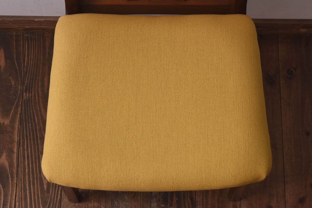 北欧ビンテージ家具　チーク材　黄色のファブリックが可愛らしいダイニングチェア(ワークチェア、椅子)(2)(R-030478)