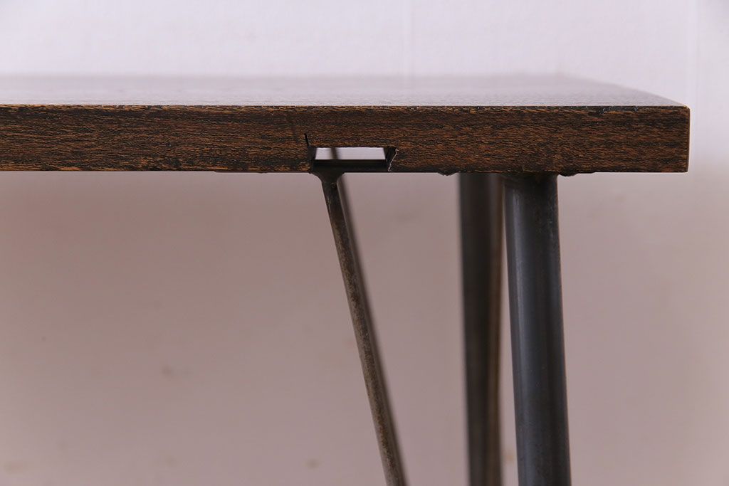 明治大正期　ケヤキ一枚板　古材をリメイクした鉄脚テーブル(コンソールテーブル、作業台)