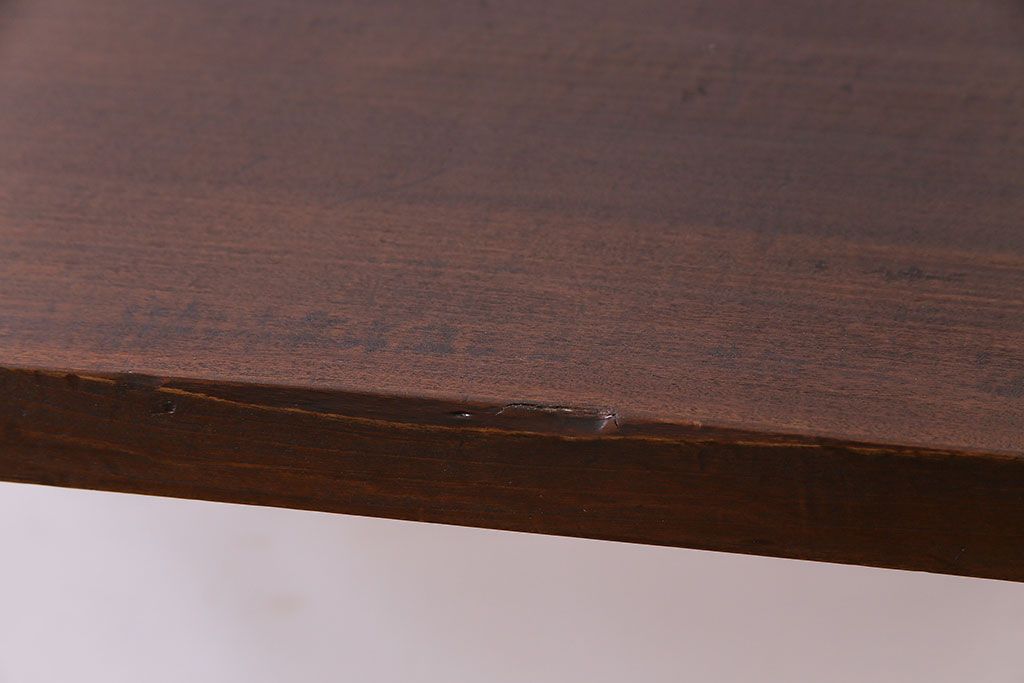 アンティーク家具　明治大正期　栃の木材　一枚板を使ったシンプルな鉄脚テーブル(コンソールテーブル、飾り台)