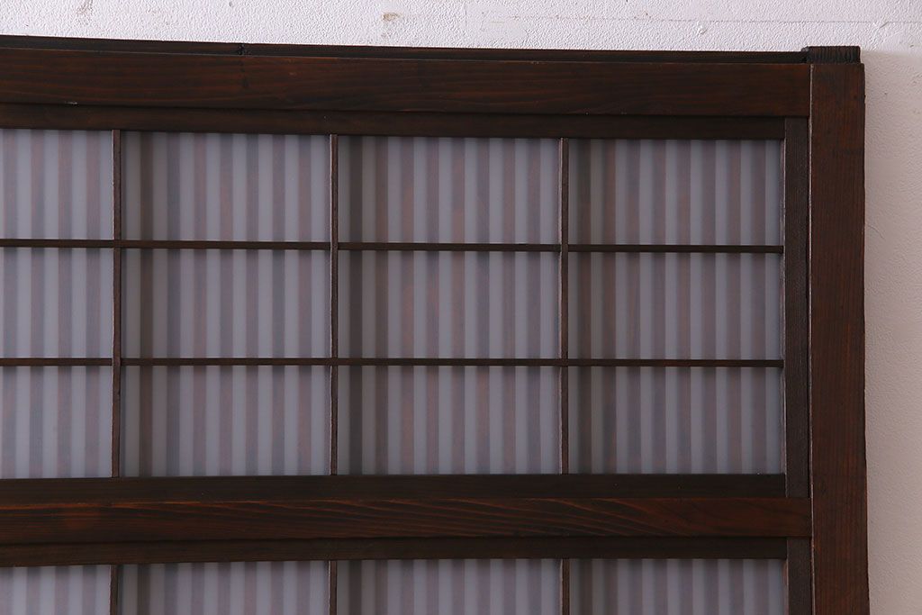 大正昭和初期　板ガラス裏障子留め　オリジナル花ガラスの入ったレトロな帯戸(ガラス帯戸、ガラス戸、引き戸、建具)2枚組