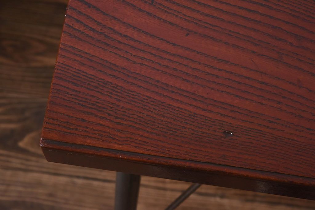 リメイク　ケヤキ材　個性の光る空間づくりにおすすめの鉄脚付き作業台(サイドテーブル、作業台、カフェテーブル)