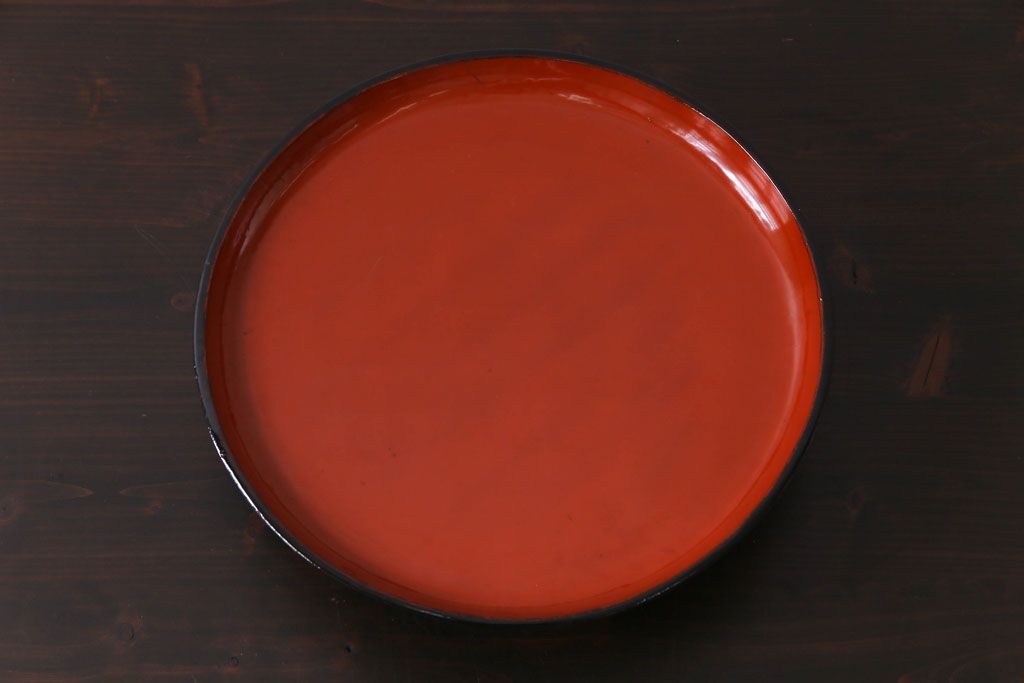 和製アンティーク　会津漆器　和の風情溢れる食卓におすすめの高台付き丸盆(丸膳)