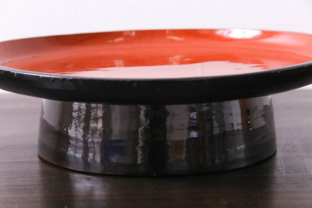 和製アンティーク　会津漆器　和の風情溢れる食卓におすすめの高台付き丸盆(丸膳)