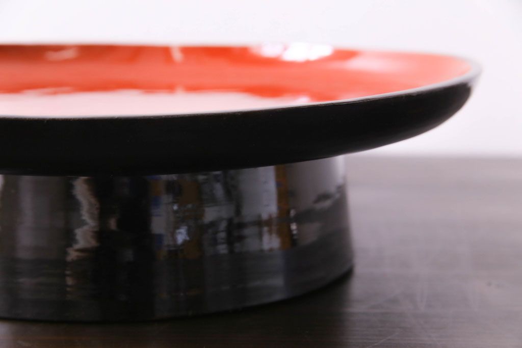 和製アンティーク　会津漆器　和の風情溢れる食卓におすすめの高台付き丸盆(丸膳)(3)