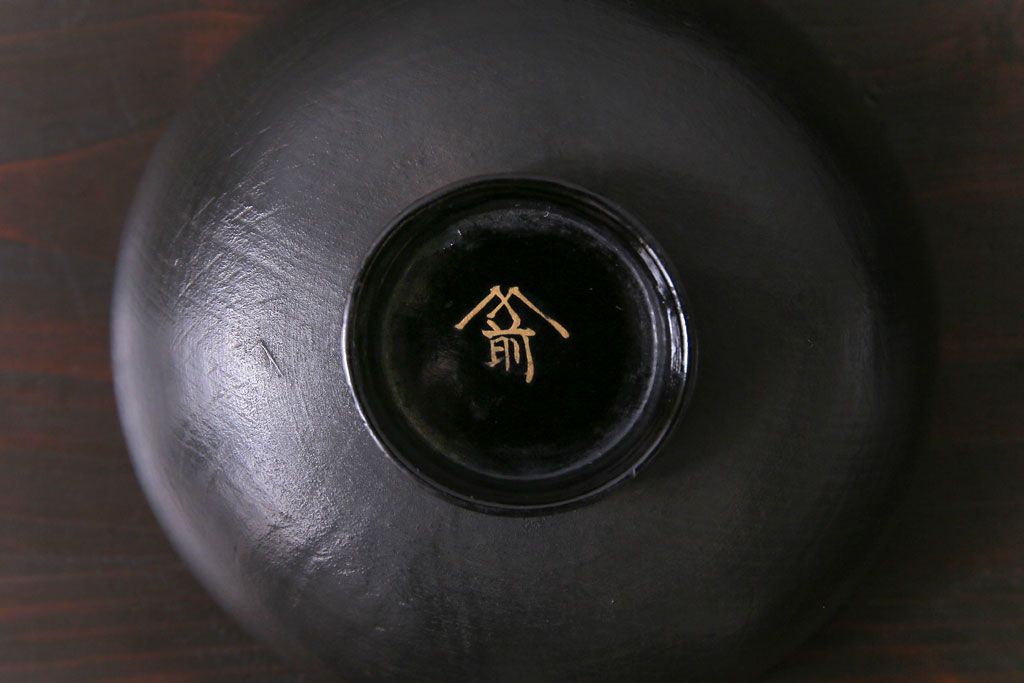 和製アンティーク　鉄錆蒔絵　赤富士の図　和モダンな蓋付椀(漆器)6客セット