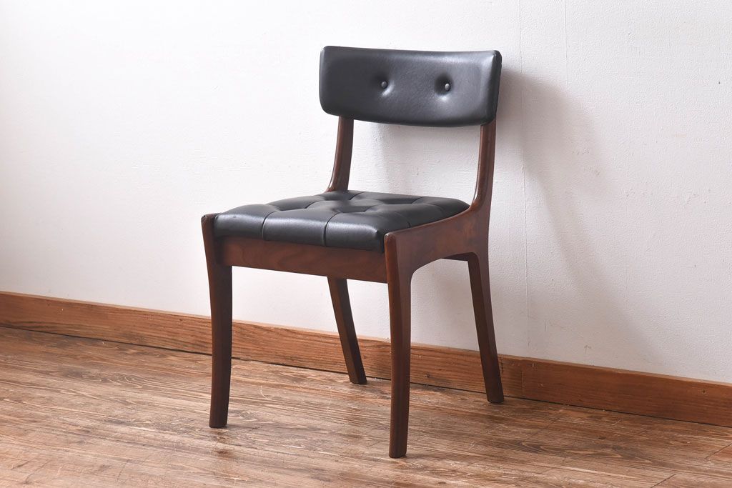 アンティーク家具 北欧・デンマーク ボタン付きの黒のレザーが格好いいチェア(ダイニングチェア、椅子)(3) | ラフジュ工房