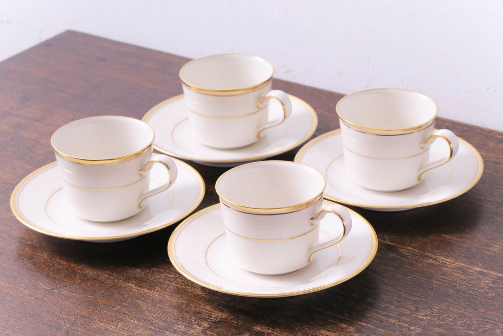 中古　ノリタケ(Noritake)　リントン(LINTON)シリーズ　カップ&ソーサー4客セット(洋食器)