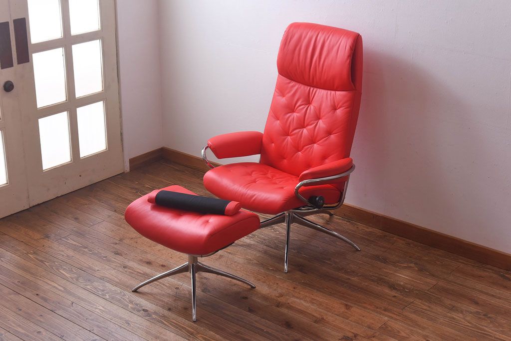 中古　EKORNES(エコーネス)　ストレスレスメトロハイバックチェア・オットマン　トマト(定価合わせて約32万円)(3)