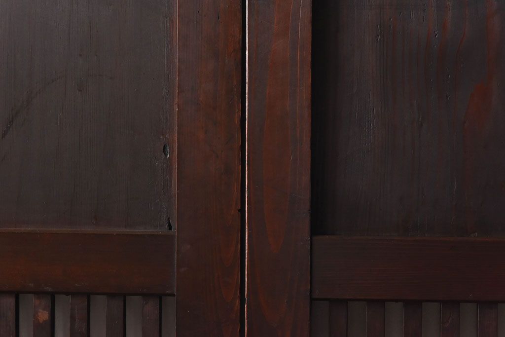 和製アンティーク　杉材　濃い色味のモダンな格子帯戸(引き戸、建具)4枚セット