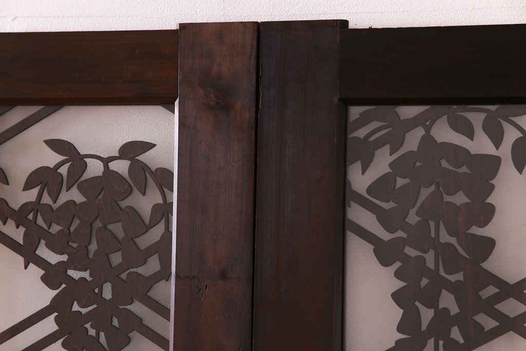 ラフジュ工房オリジナル　小粋な和の風情を感じる透かし彫りのガラス入り板戸(仕切り戸、引き戸、建具)4枚組