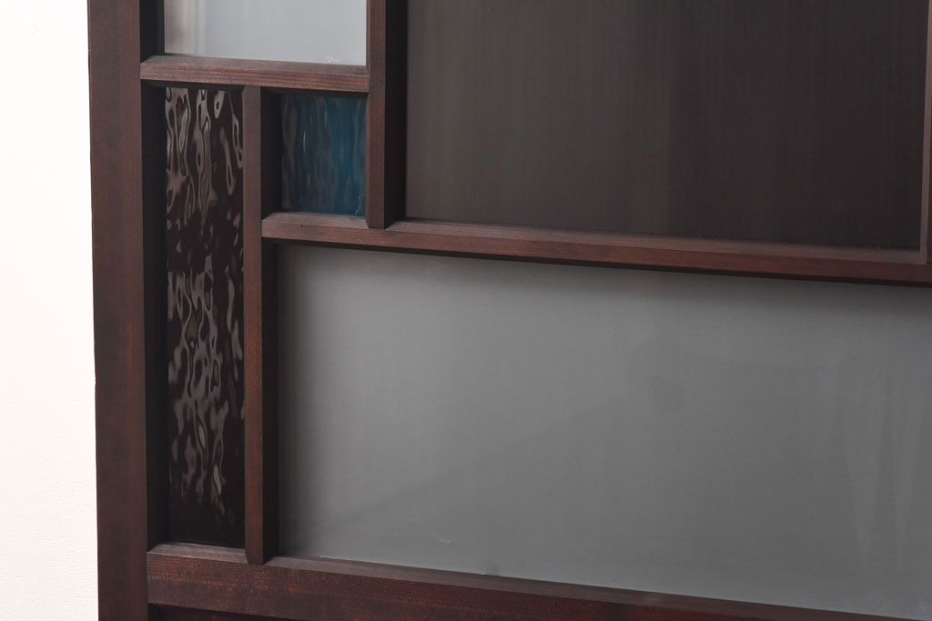 ラフジュ工房オリジナル　色ガラスがポイントになったレトロな引き戸(建具、ガラス戸)2枚セット(2)
