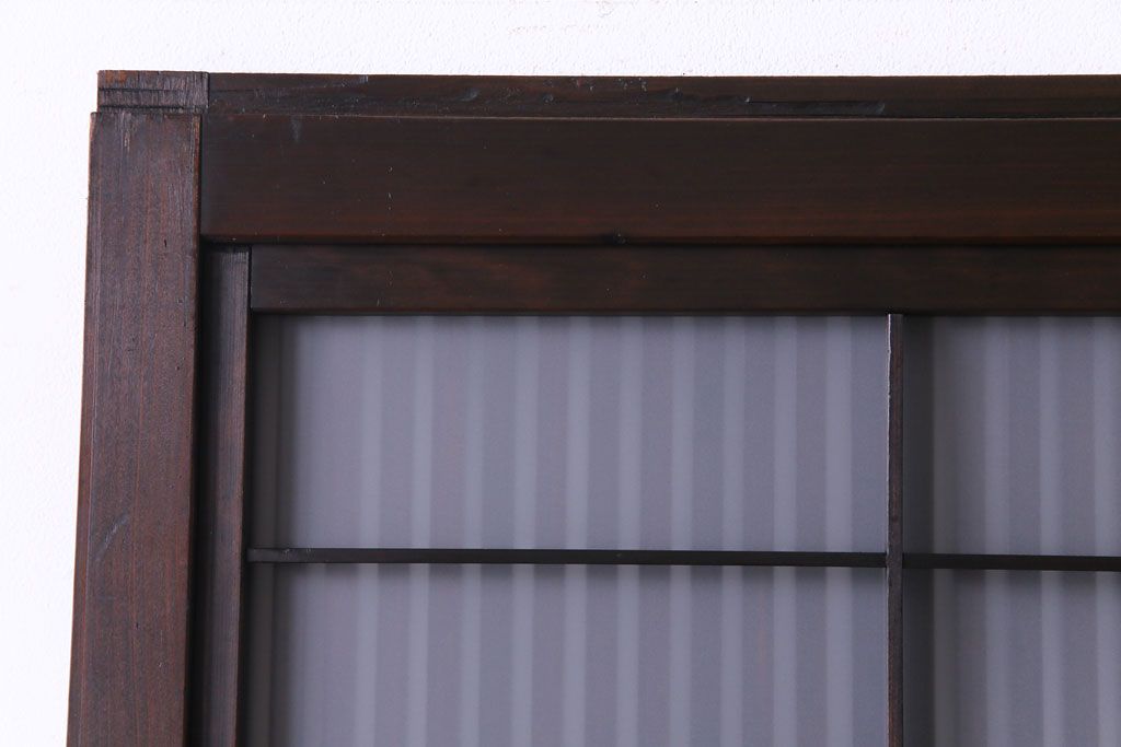 和製アンティーク　板ガラス裏障子留め　組子モチーフのデザインガラス入り格子戸2枚セット(帯戸、引き戸、建具)