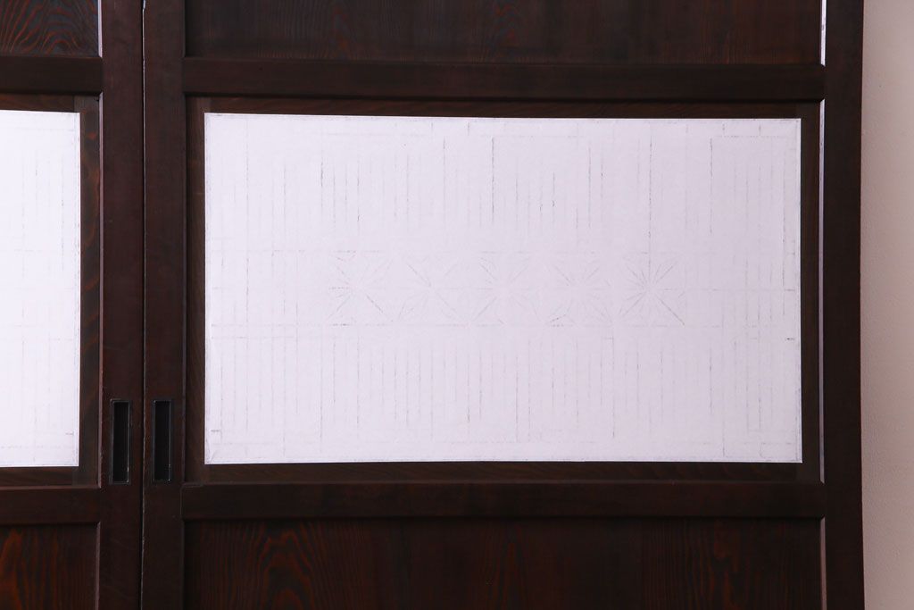 和製アンティーク　上品な和の雰囲気漂う組子入り帯戸(格子戸、引き戸)2枚セット(1)