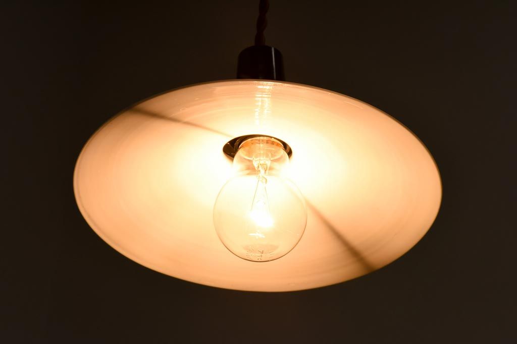 昔懐かしい白い平笠シェードの吊り下げ照明(天井照明、電笠)(2)